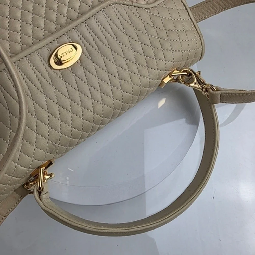Bally Vintage Cream Quilted Leather Top Handle Bag Crossbody Made in Italy